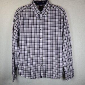 UNTUCKit Men Large Slim Fit Plaid Button Down Shirt Purple Black White Cotton